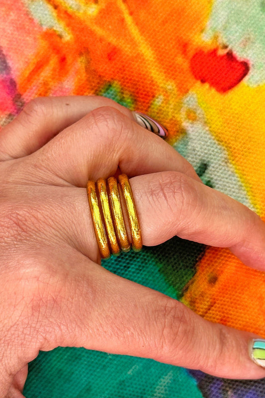 Thai Buddhist Temple Rings, Gold Flake Mantra Jewelry