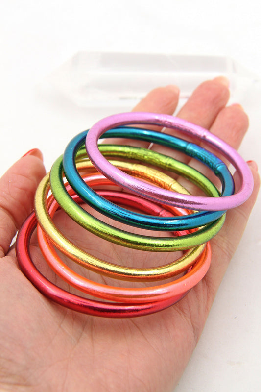 Retro Rainbow Stack: 6 Thai Buddhist Temple Bracelets, Mantra Bangle Set