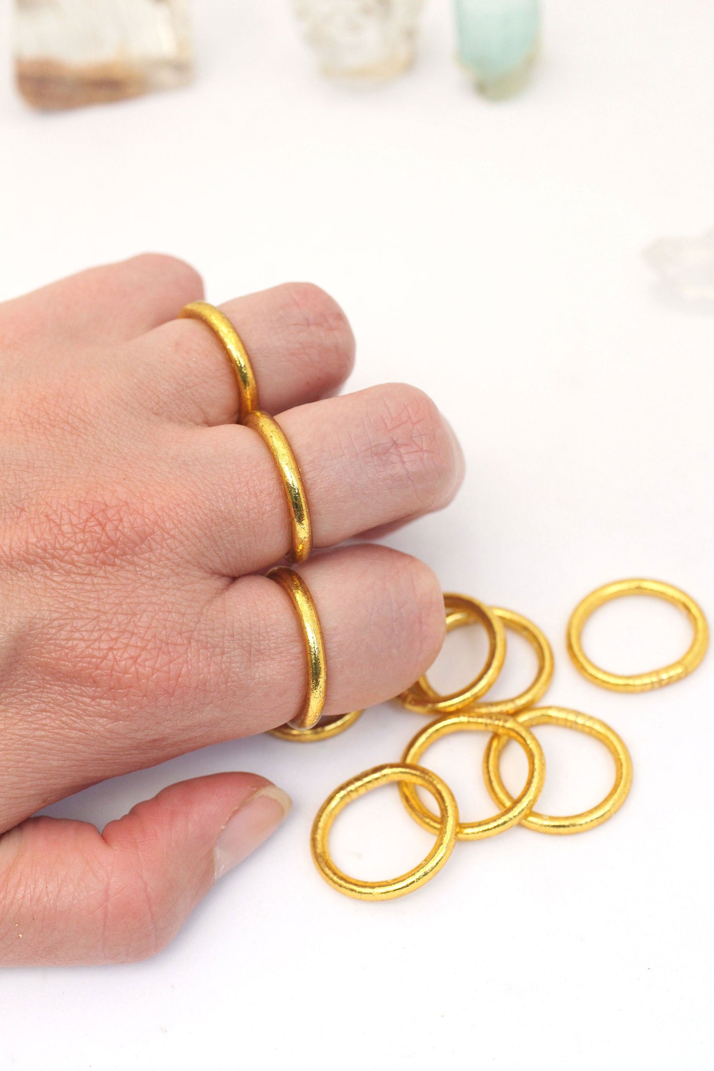 Thai Buddhist Temple Rings, Gold Flake Mantra Jewelry