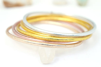 Thin Thai Buddhist Temple Bracelets, Metallic Mantra Bangles