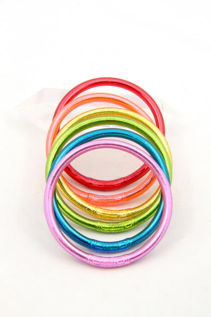Retro Rainbow Stack: 6 Thai Buddhist Temple Bracelets, Mantra Bangle Set