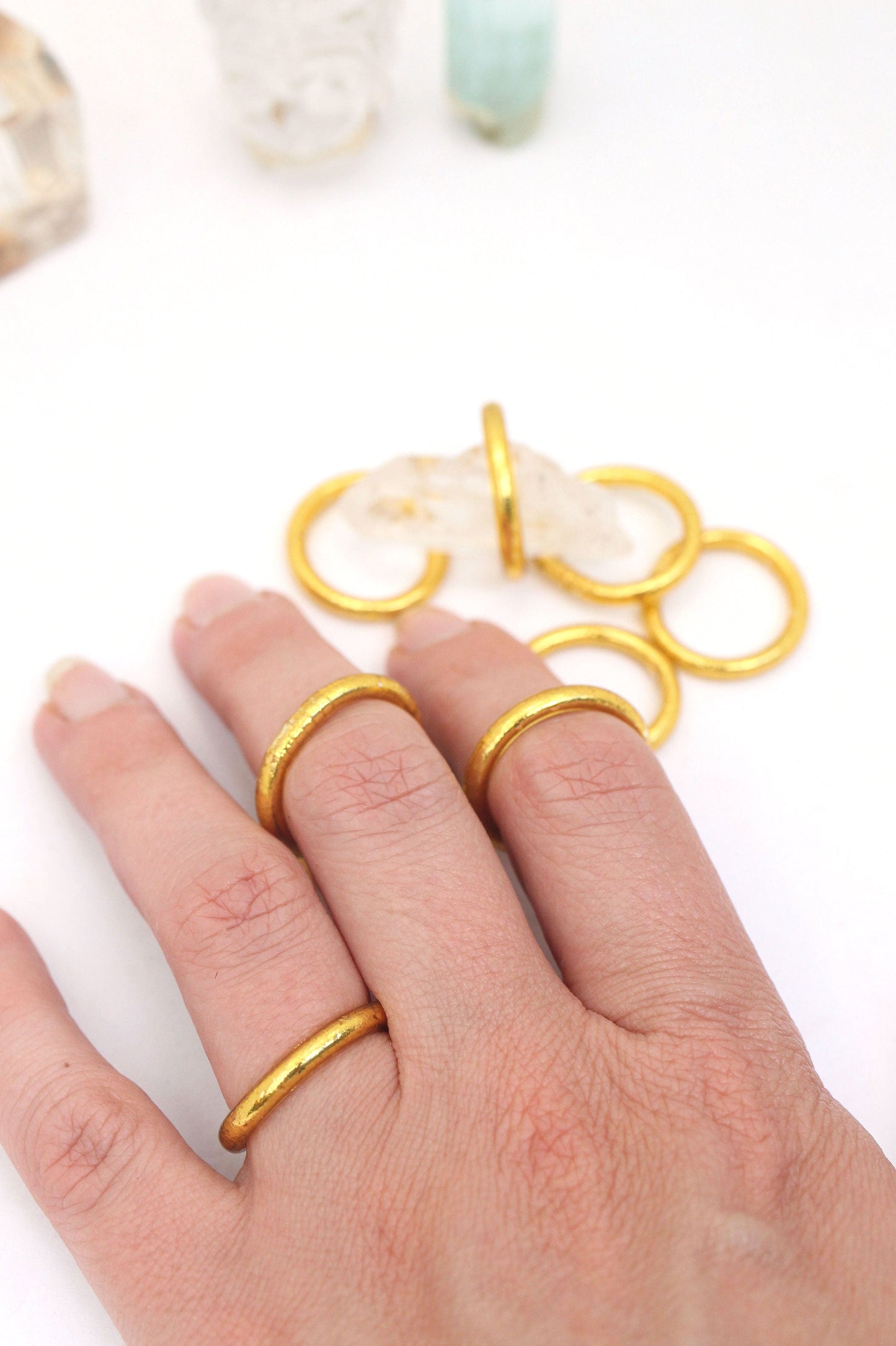 Thai Buddhist Temple Rings, Gold Flake Mantra Jewelry