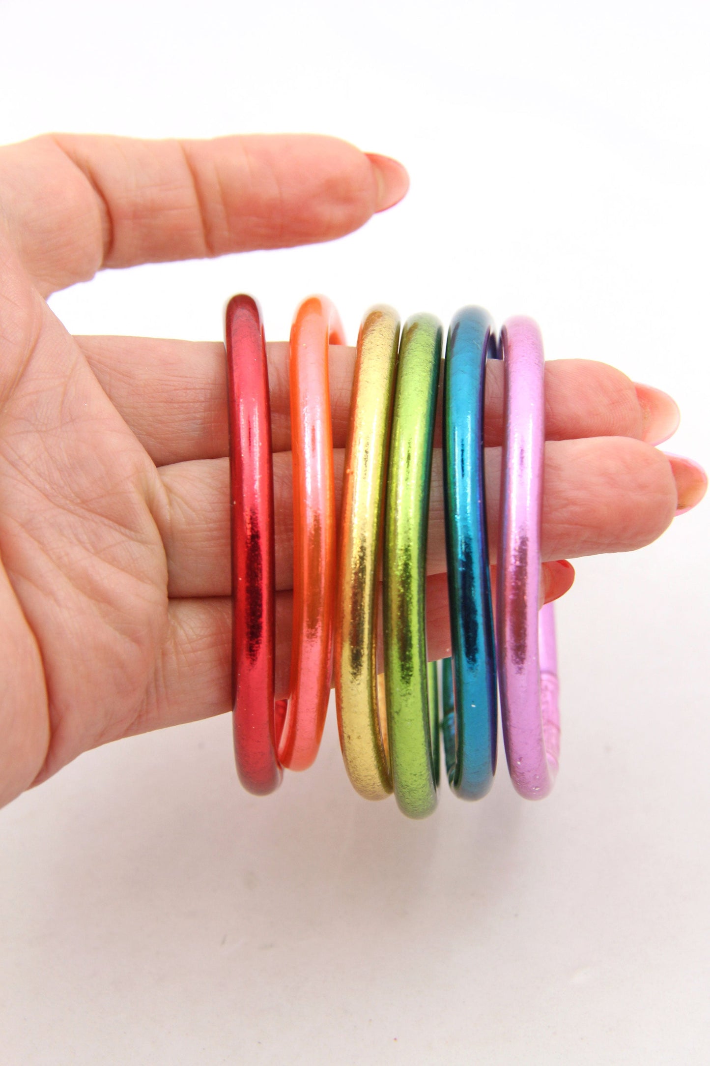 Retro Rainbow Stack: 6 Thai Buddhist Temple Bracelets, Mantra Bangle Set