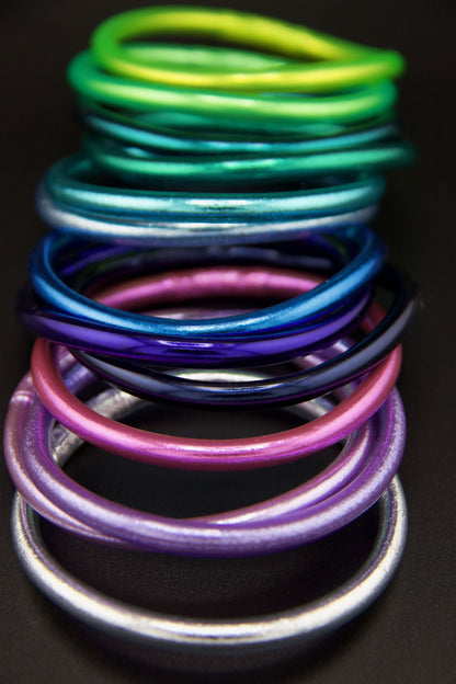 Aurora Borealis Stack: 13 Thai Buddhist Temple Bracelets, Mantra Bangle Set