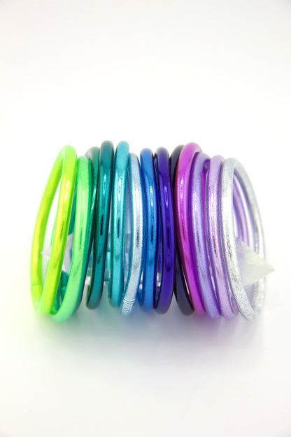 Aurora Borealis Stack: 13 Thai Buddhist Temple Bracelets, Mantra Bangle Set