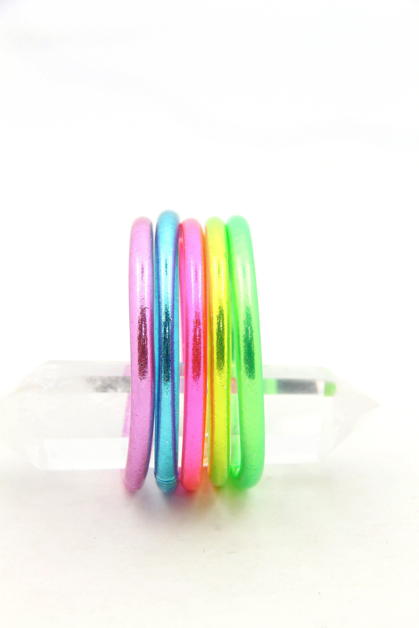 Neon Party Stack: 5 Thai Buddhist Temple Bracelets, Mantra Bangle Set
