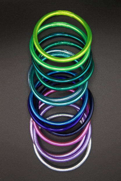 Aurora Borealis Stack: 13 Thai Buddhist Temple Bracelets, Mantra Bangle Set