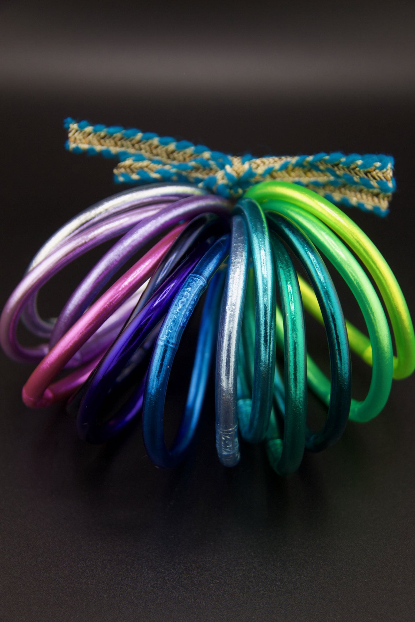 Aurora Borealis Stack: 13 Thai Buddhist Temple Bracelets, Mantra Bangle Set