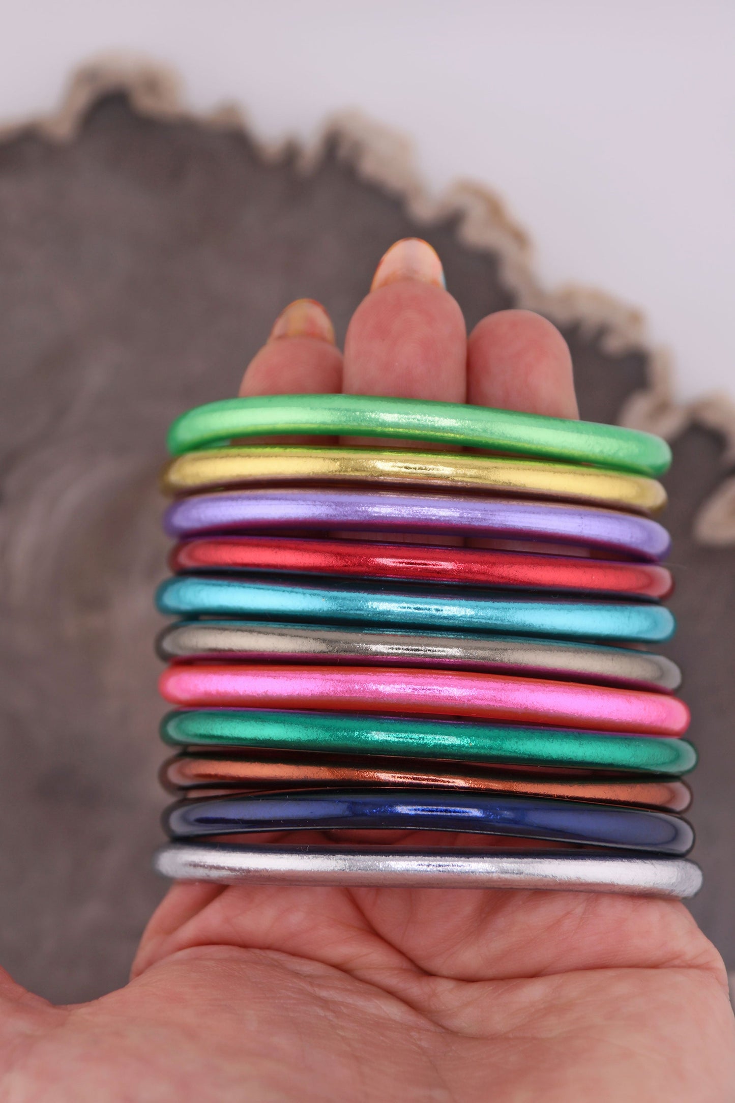 The Bolter Stack: 11 Thai Buddhist Temple Bracelets, Mantra Bangle Set