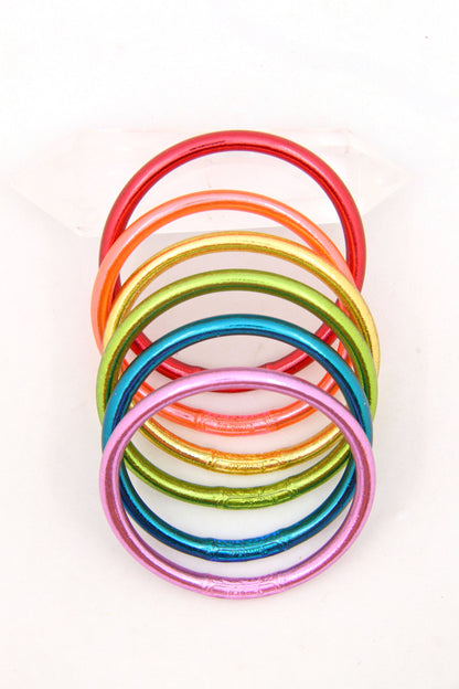 Retro Rainbow Stack: 6 Thai Buddhist Temple Bracelets, Mantra Bangle Set