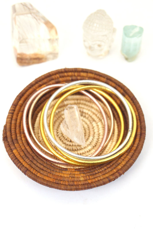 Thin Thai Buddhist Temple Bracelets, Metallic Mantra Bangles