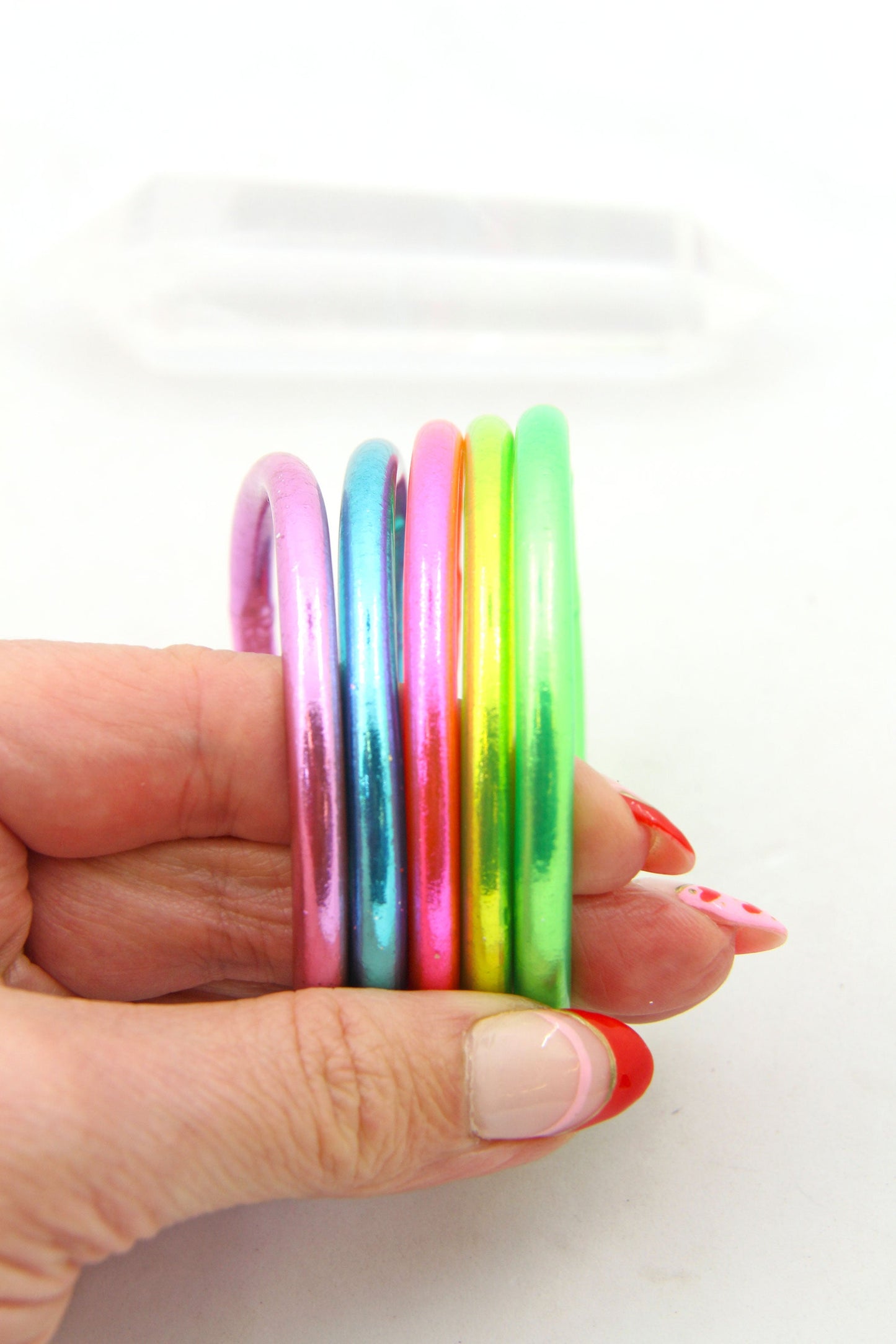 Neon Party Stack: 5 Thai Buddhist Temple Bracelets, Mantra Bangle Set