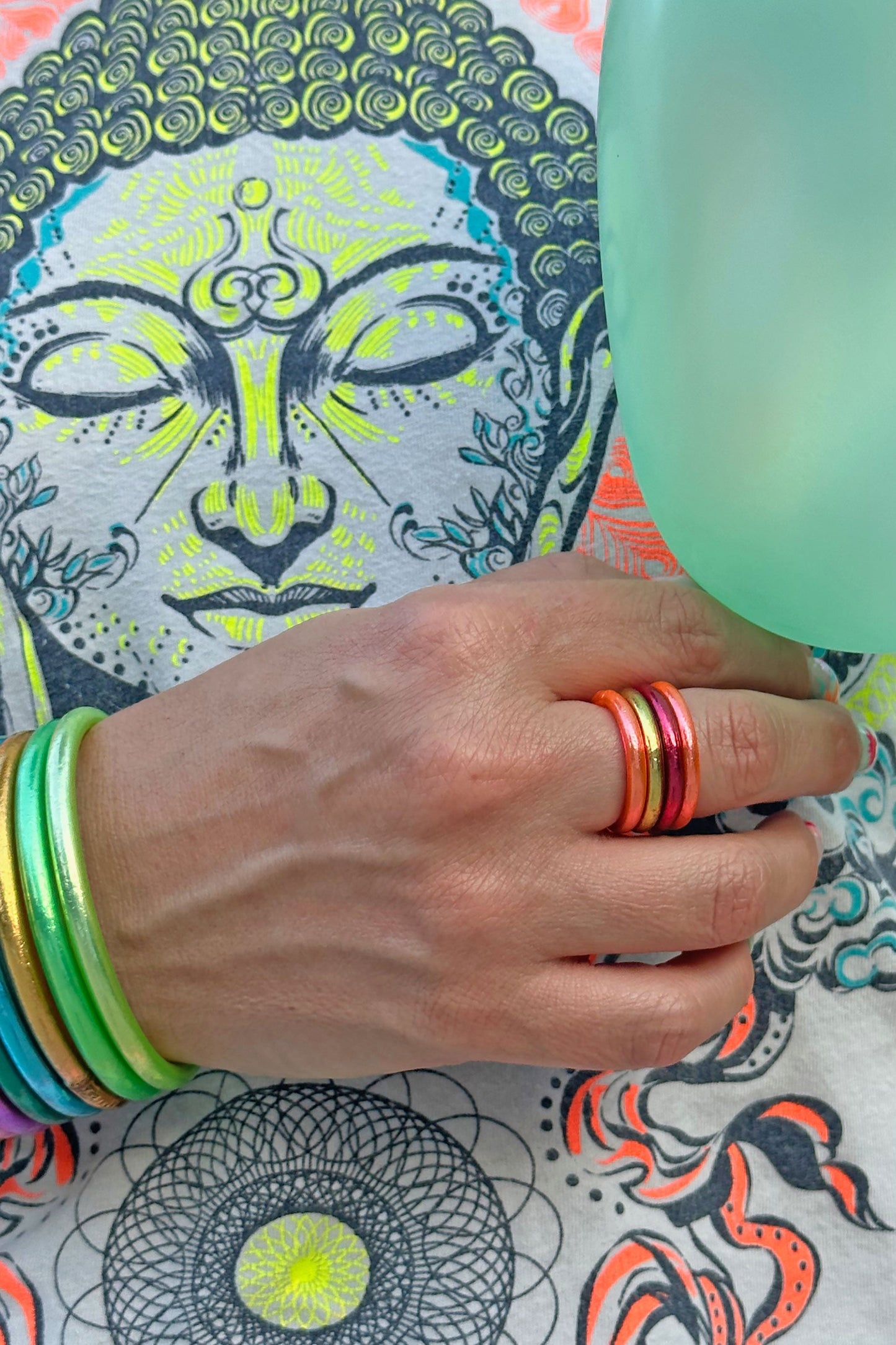 Thai Buddhist Temple Rings, Gold Flake Mantra Jewelry