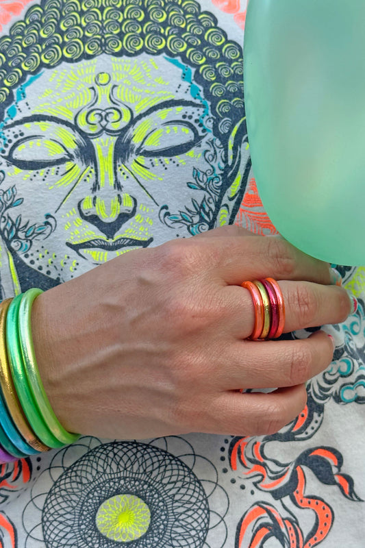 Thai Buddhist Temple Rings, Gold Flake Mantra Jewelry