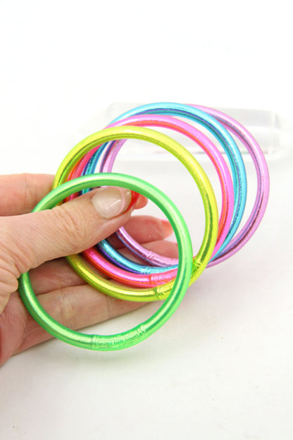 Neon Party Stack: 5 Thai Buddhist Temple Bracelets, Mantra Bangle Set